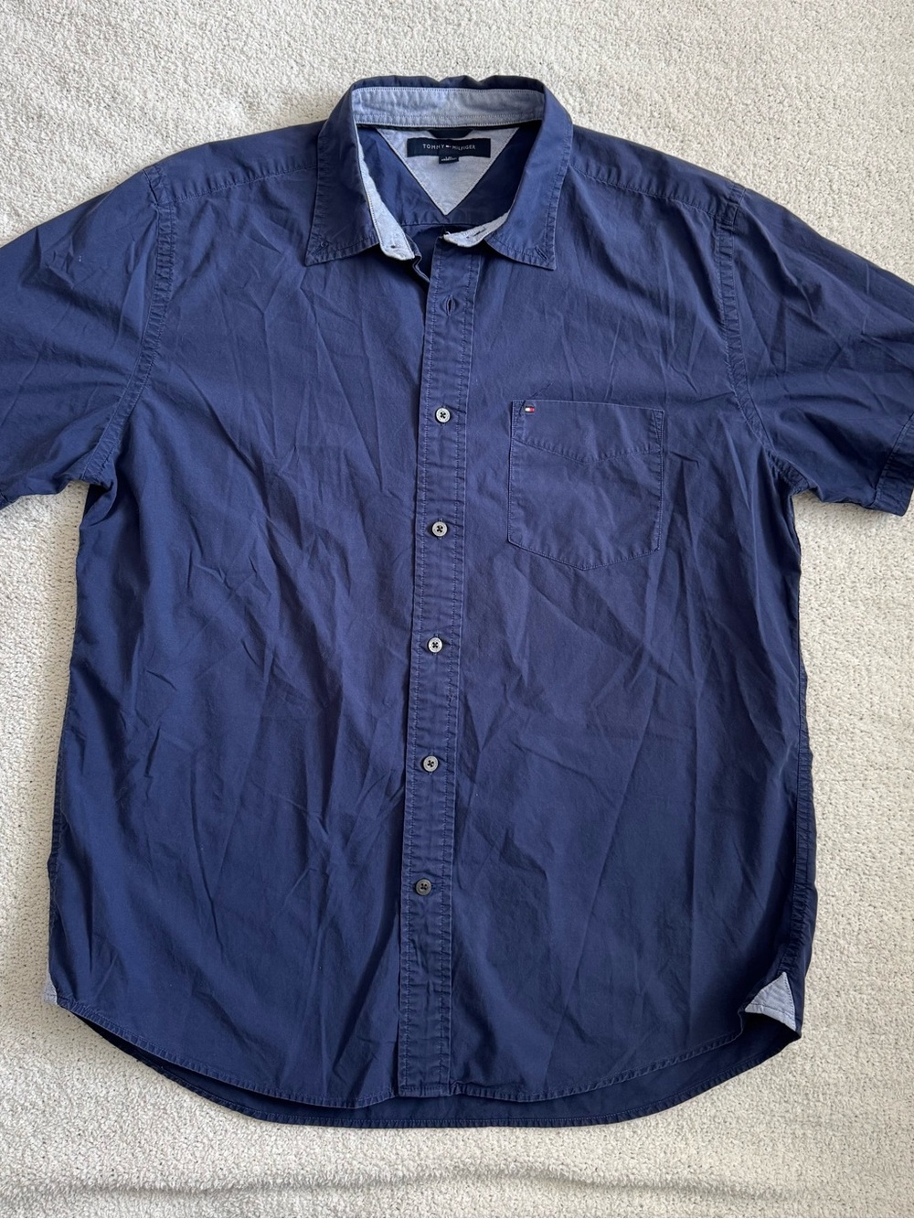 Tommy Hilfiger Navy Short-Sleeve Button-Down Shirt with Chest Pocket